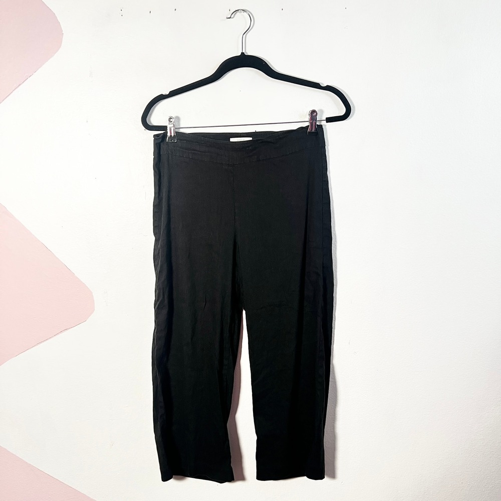 Avenue Montaigne Linen Blend Pants Size 8 Black Cropped Wide Leg Pull On